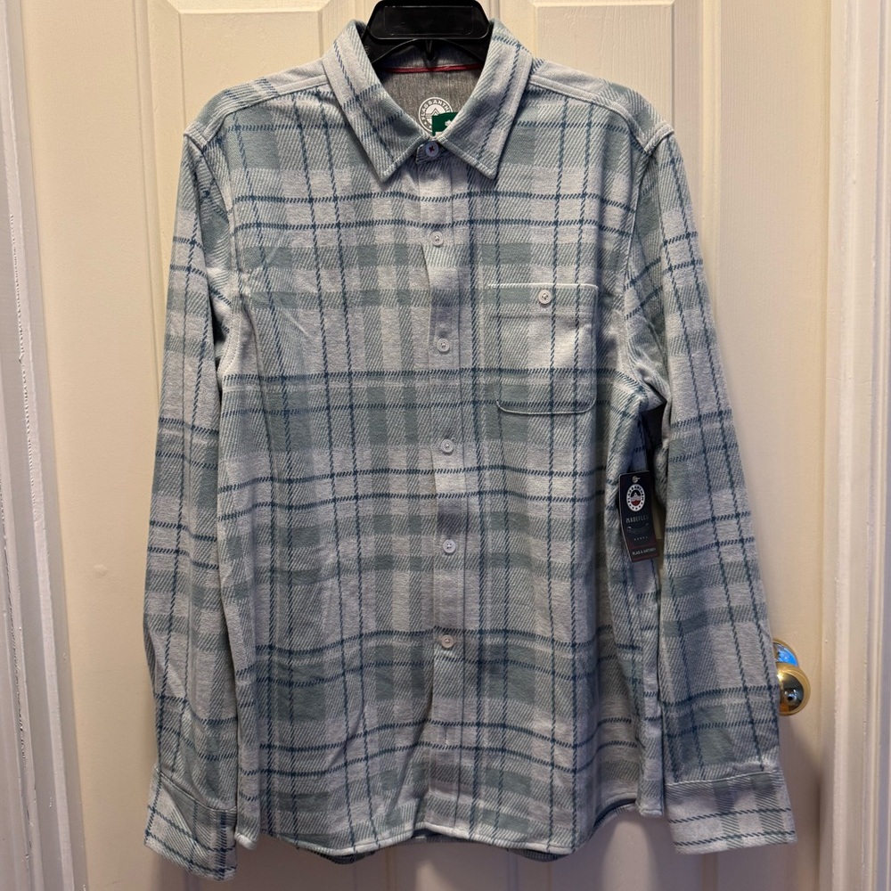 Men's Green/ Blue Knit plaid shirt